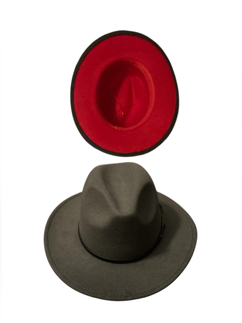 Green Fedora Hat with Black Band and Red Liner